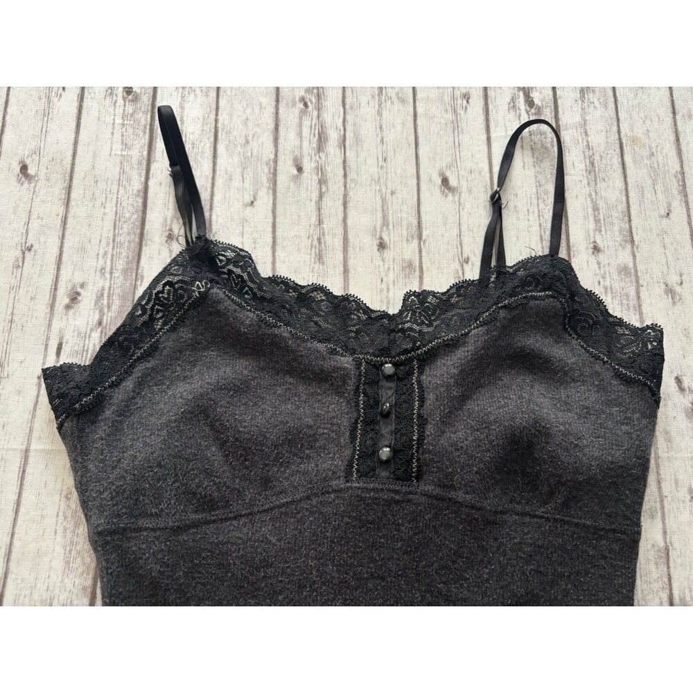 Y2k Dark Grey XS American Eagle Lace Tank  Cami Long Layering Shelf Bra - Picture 3 of 10